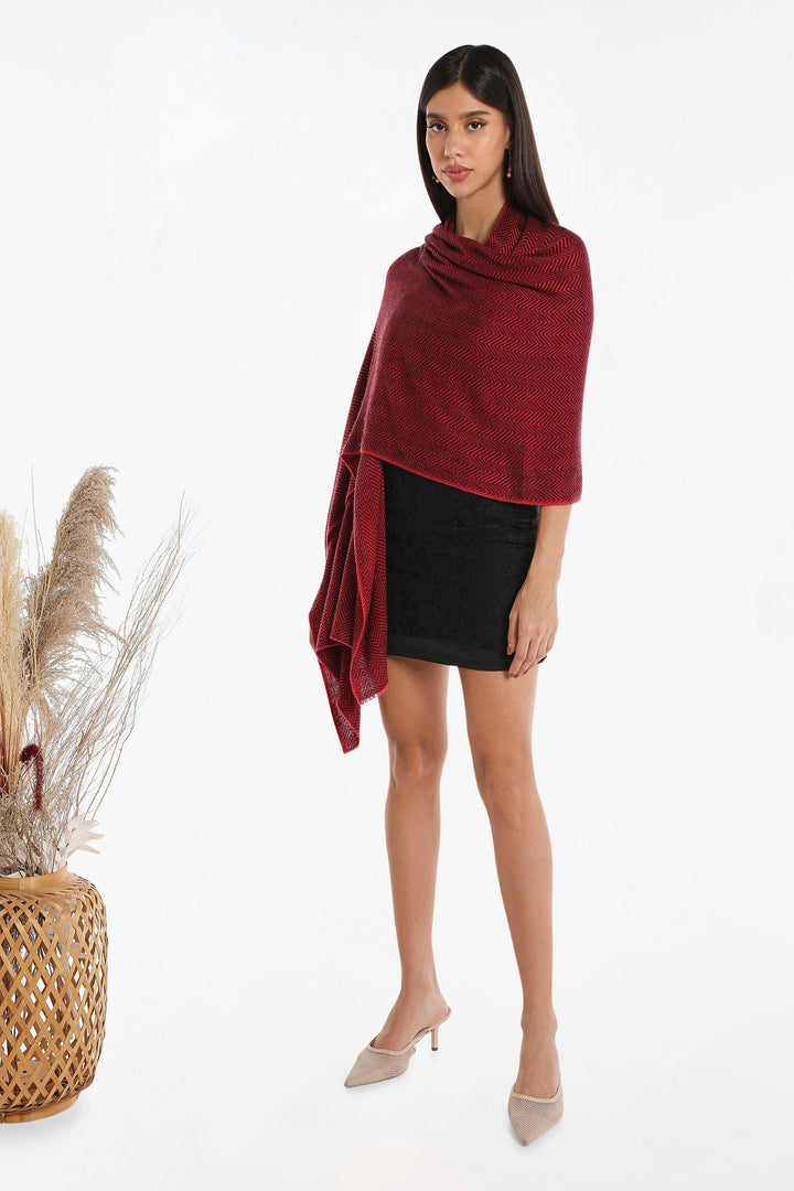 Camel Wool Luxury Scarf - Watermelon Chevron BW