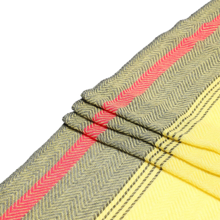 Camel Wool Luxury Scarf - Lime Yellow Chevron Border