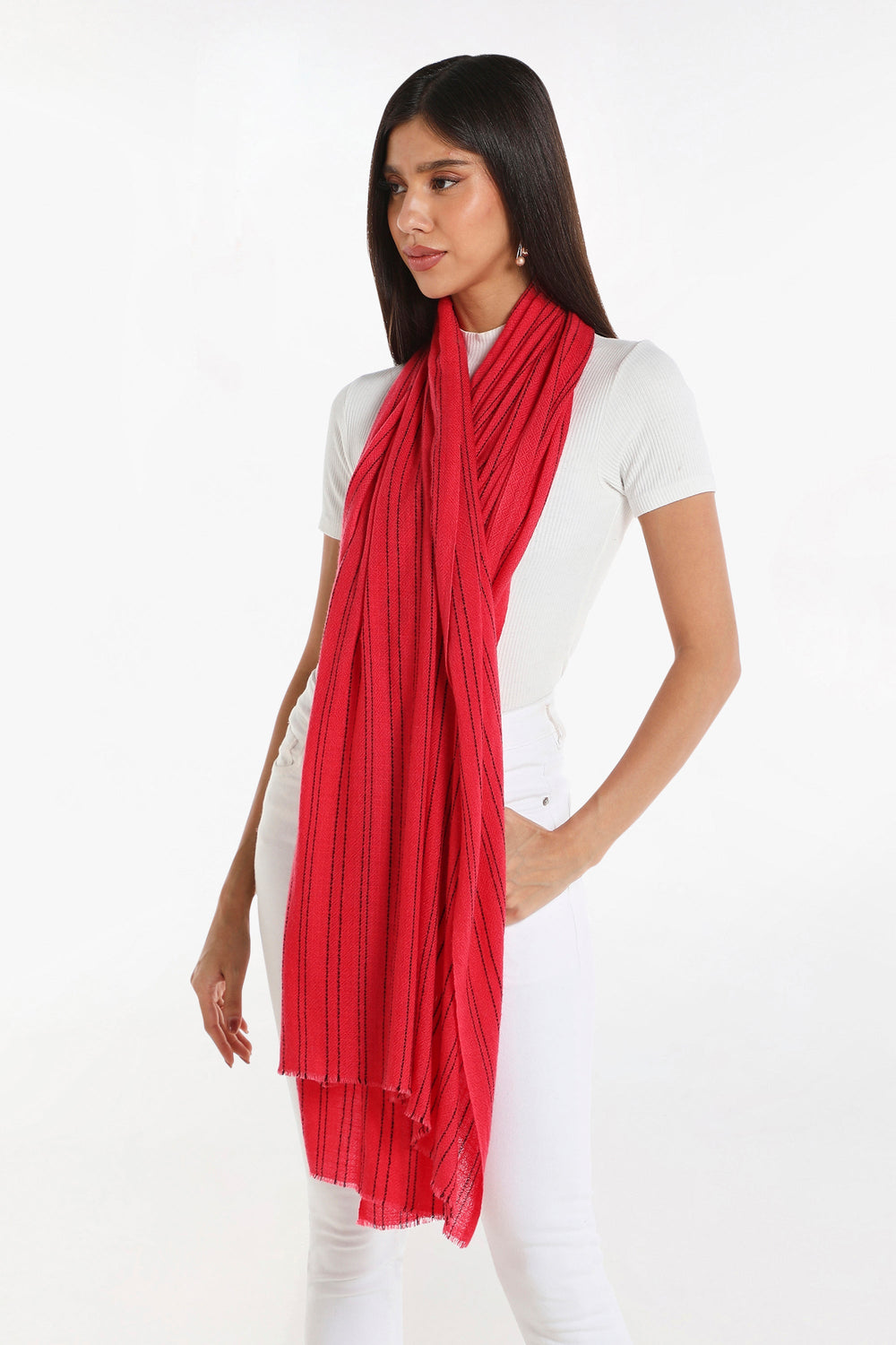 Camel Wool Luxury Scarf - Watermelon Verticle