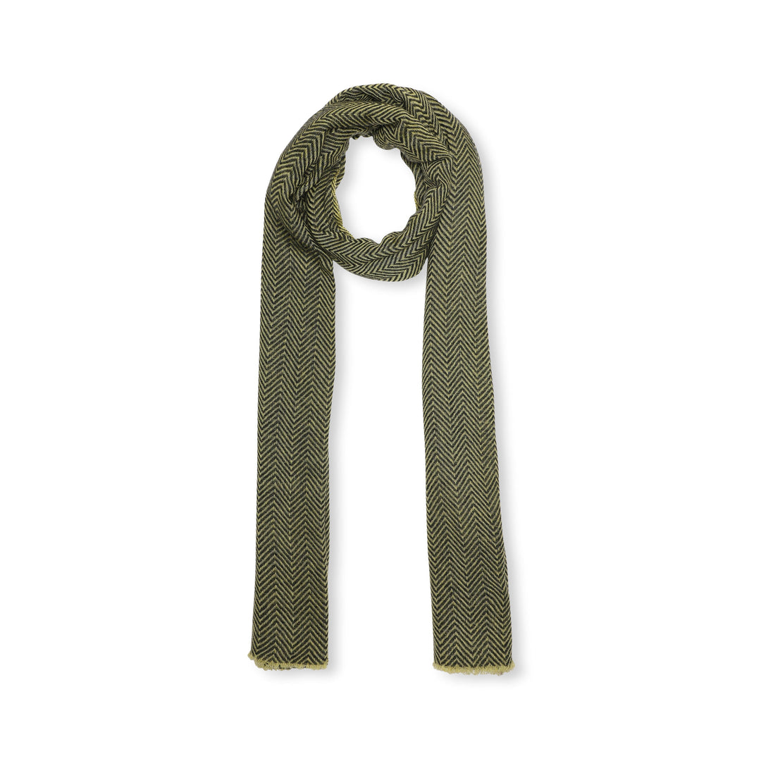 Camel Wool Luxury Scarf - Lime Yellow Chevron BW