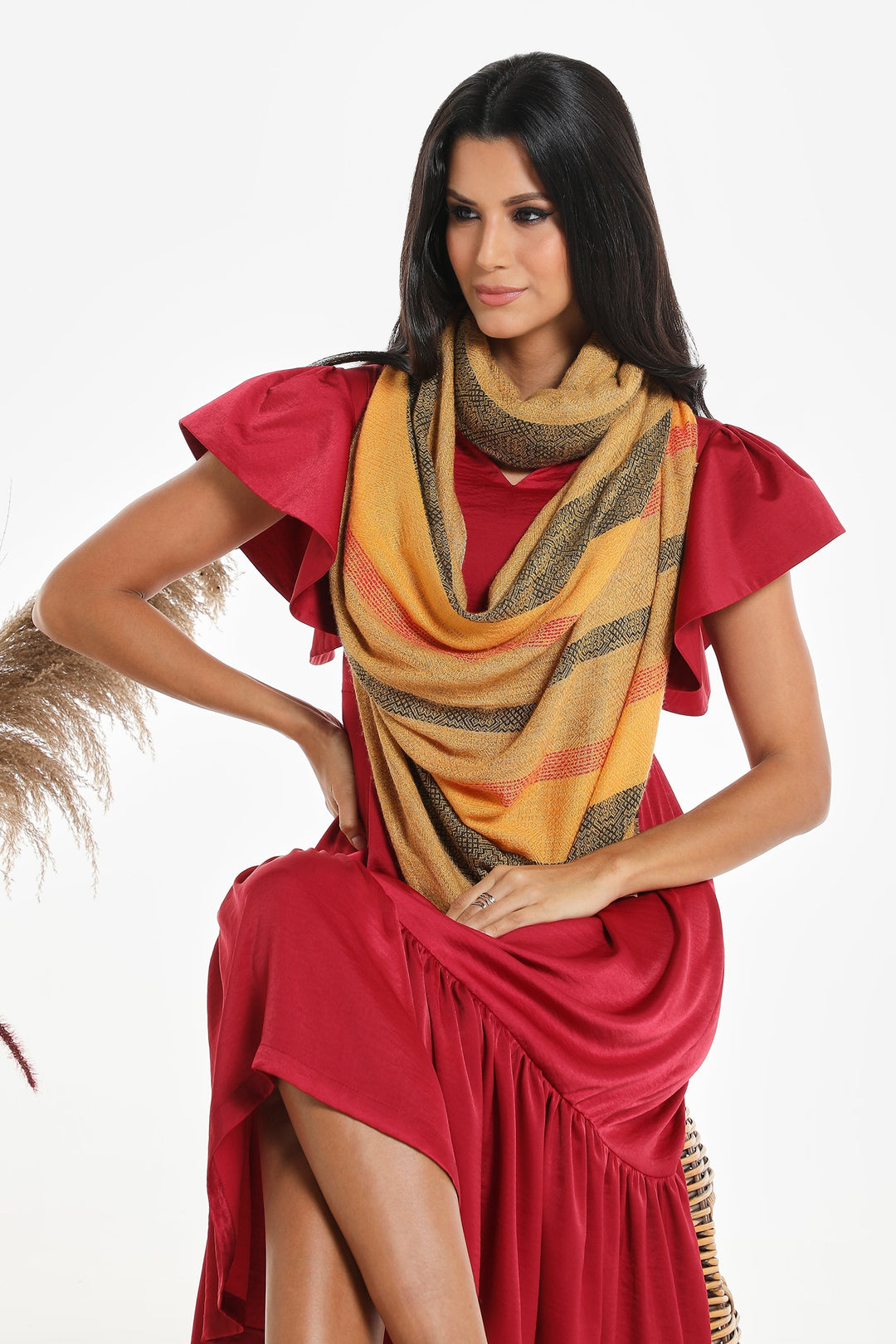 Camel Wool Luxury Scarf - Honey Window