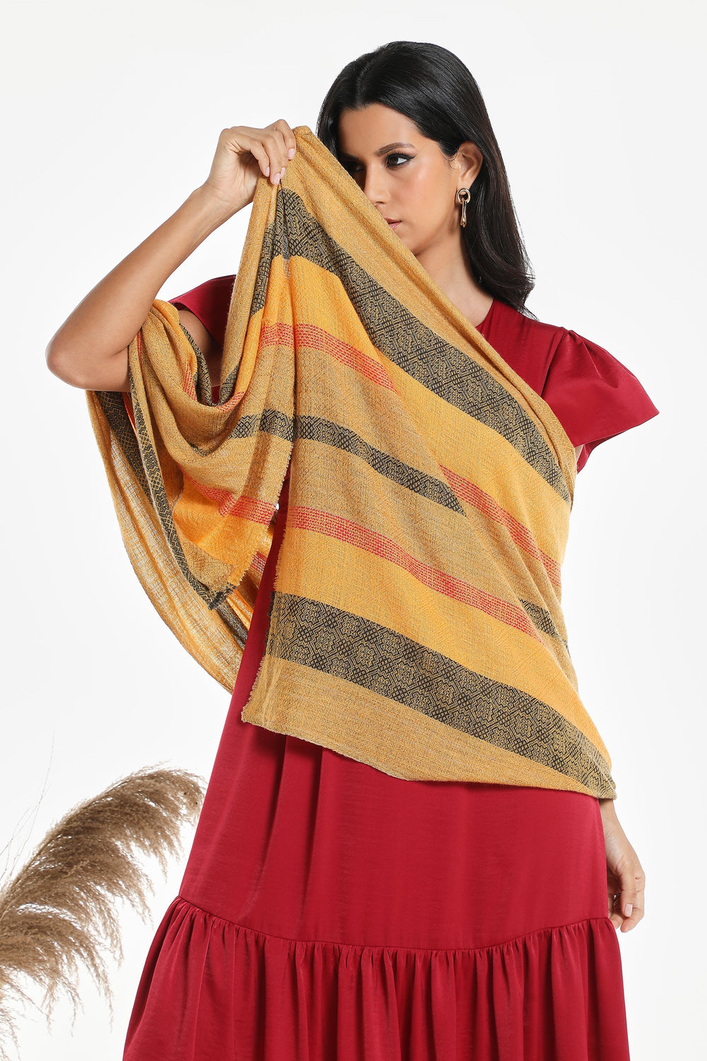 Camel Wool Luxury Scarf - Honey Window