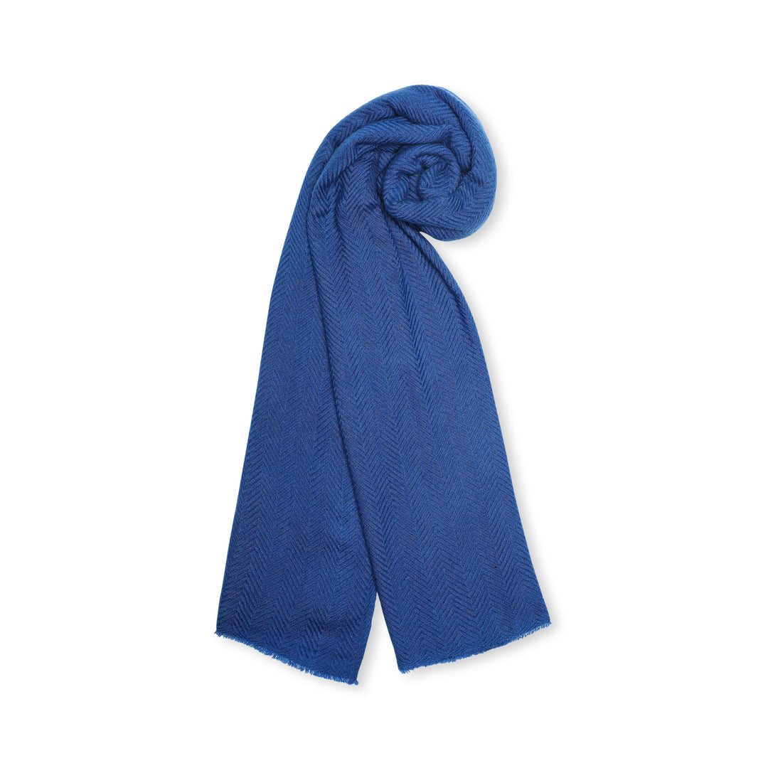 Camel Wool Luxury Scarf - Cobalt Blue Chevron Plain