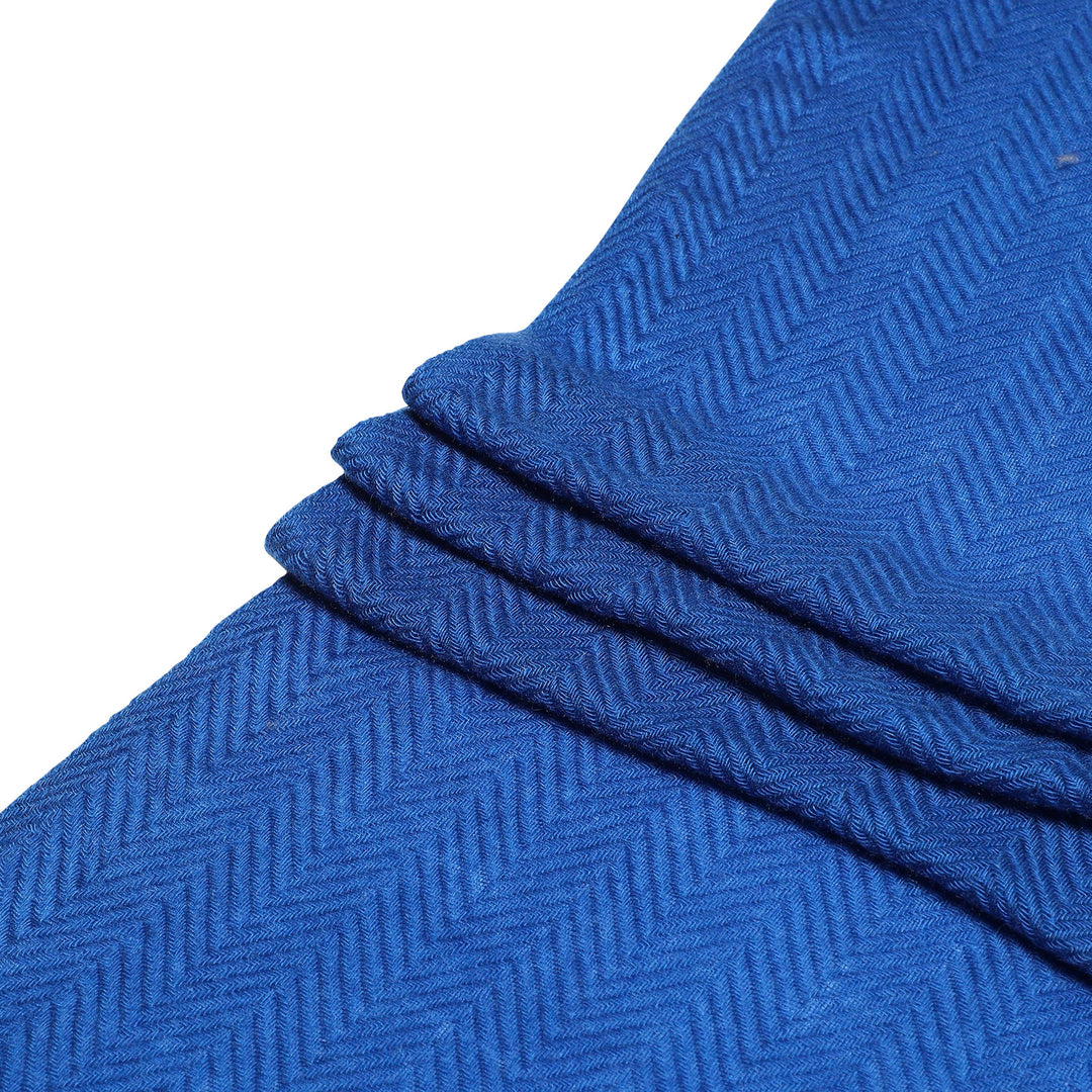 Camel Wool Luxury Scarf - Cobalt Blue Chevron Plain