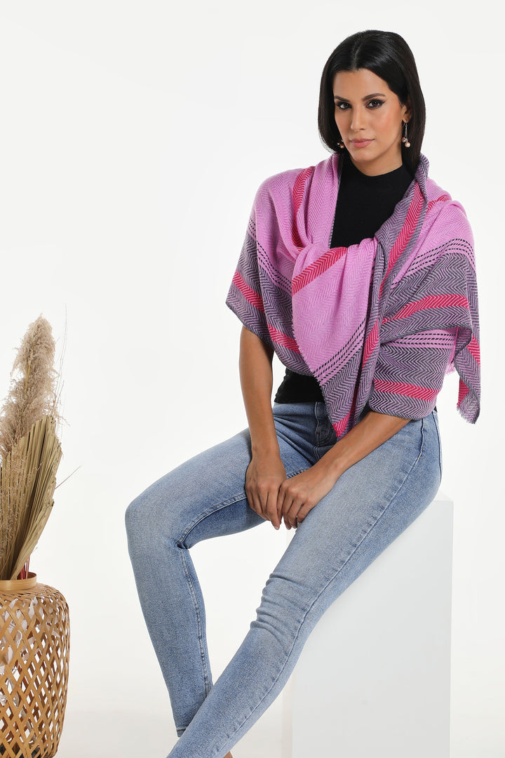 Camel Wool Luxury Scarf - Crocus Chevron Border