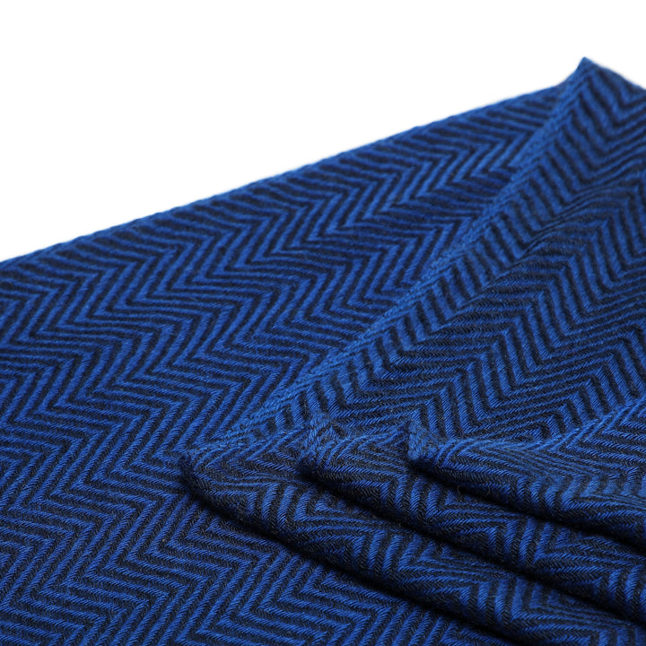 Camel Wool Luxury Scarf - Cobalt Blue Chevron BW