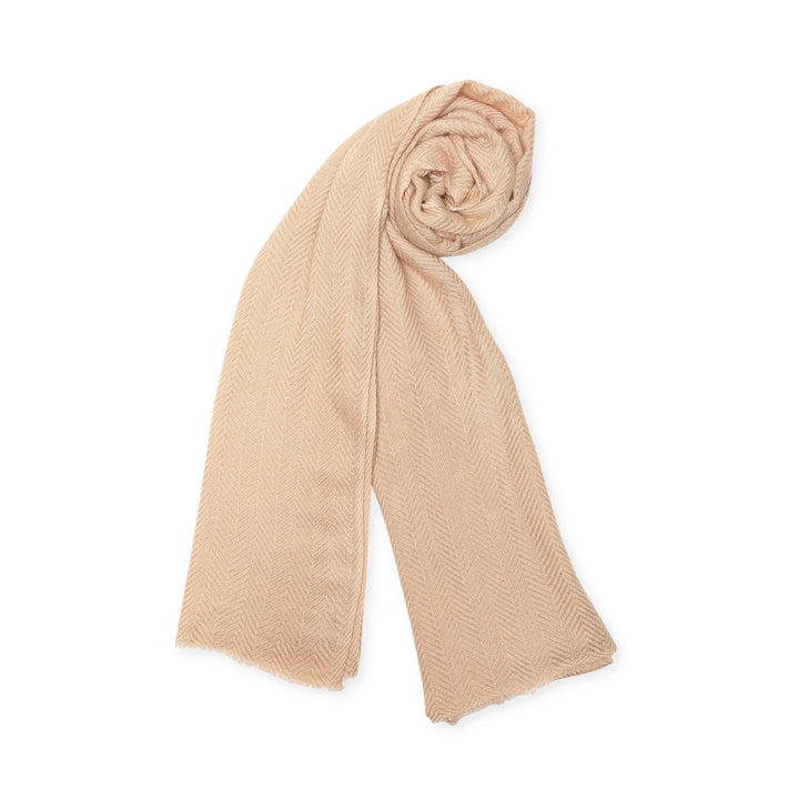 Camel Wool Luxury Scarf - Biscuit Chevron Plain