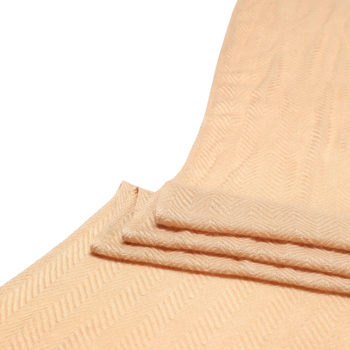 Camel Wool Luxury Scarf - Biscuit Chevron Plain