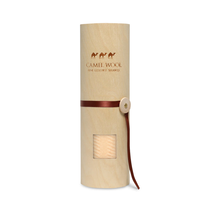 Camel Wool Luxury Scarf - Biscuit Chevron Plain