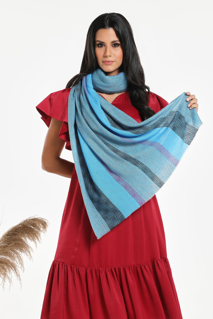 Camel Wool Luxury Scarf - Ocean Blue Window