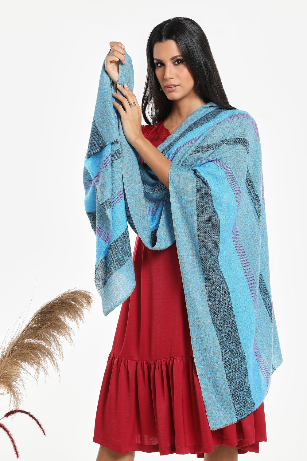 Camel Wool Luxury Scarf - Ocean Blue Window
