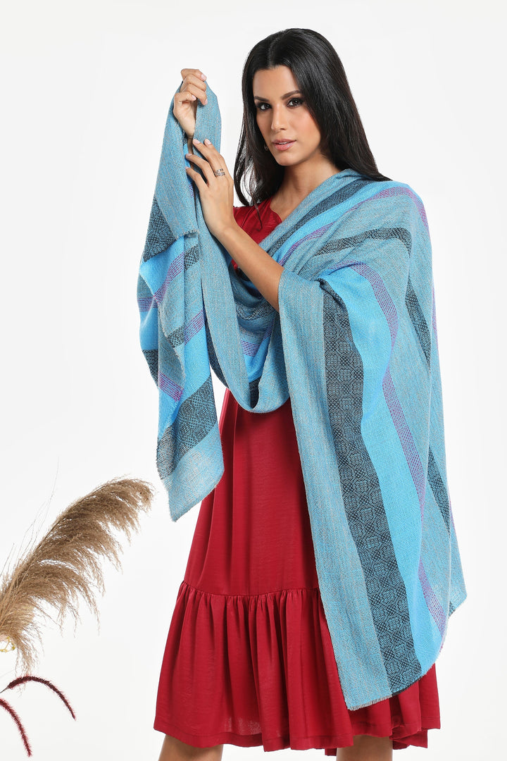 Camel Wool Luxury Scarf - Ocean Blue Window