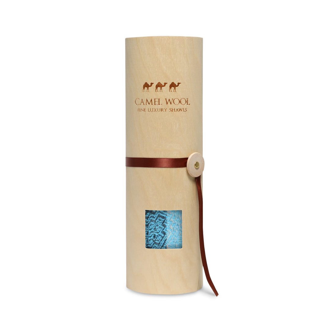Camel Wool Luxury Scarf - Ocean Blue Window