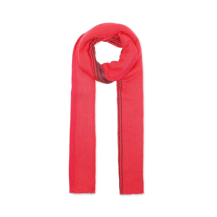 Watermelon Chevron Border Camel Wool Scarf