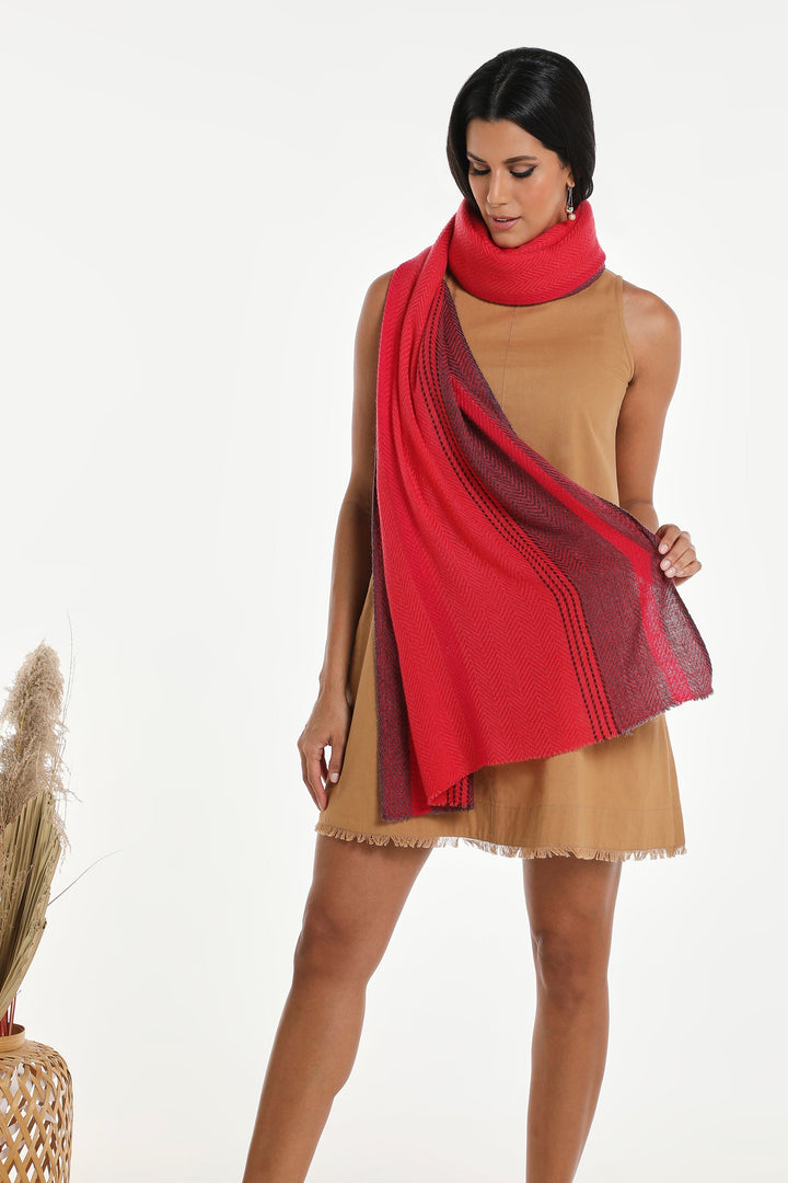 Camel Wool Luxury Scarf Watermelon Chevron Border