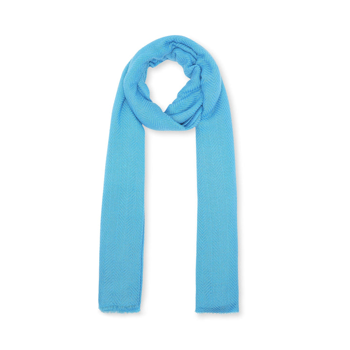 Camel Wool Luxury Scarf - Ocean Blue Chevron Plain