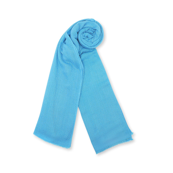 Camel Wool Luxury Scarf - Ocean Blue Chevron Plain