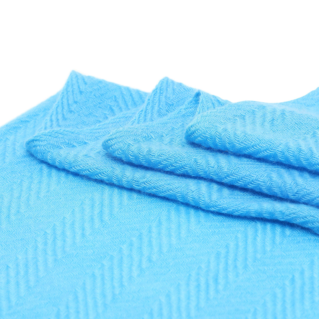 Camel Wool Luxury Scarf - Ocean Blue Chevron Plain