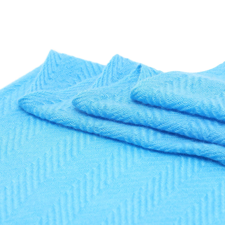 Camel Wool Luxury Scarf - Ocean Blue Chevron Plain