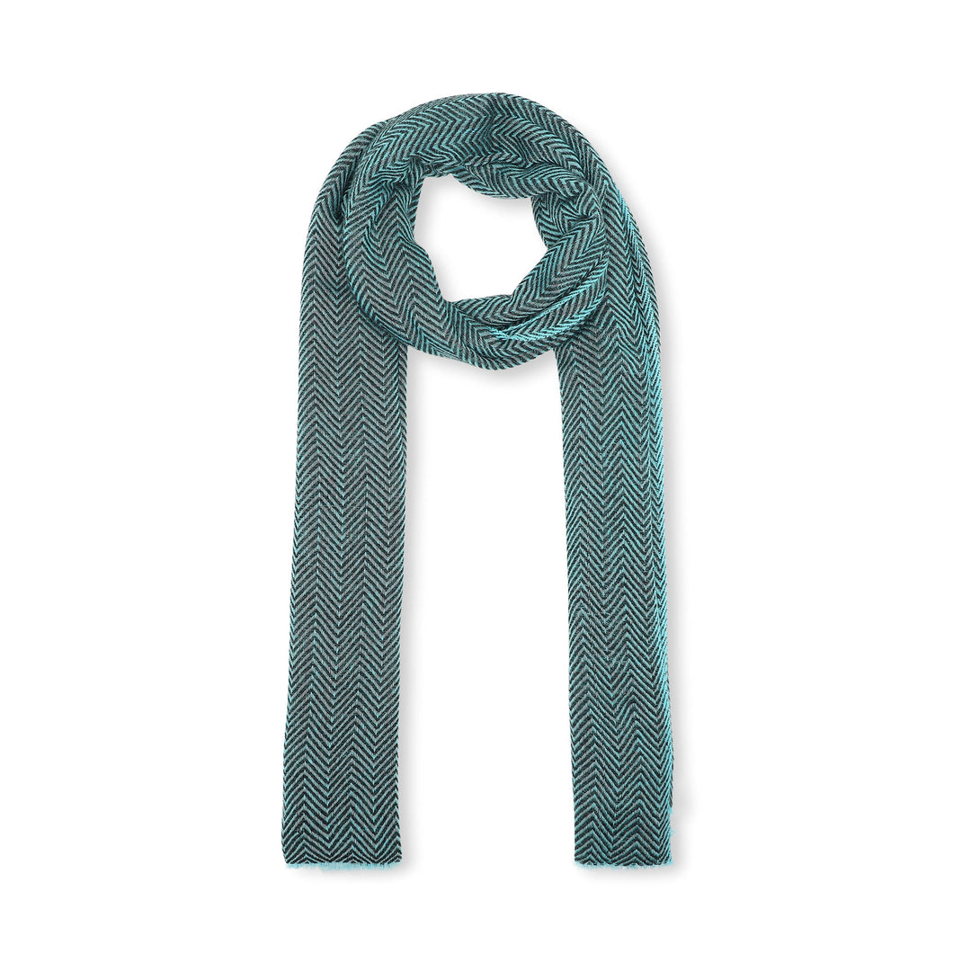 Camel Wool Luxury Scarf - Turquoise Chevron BW