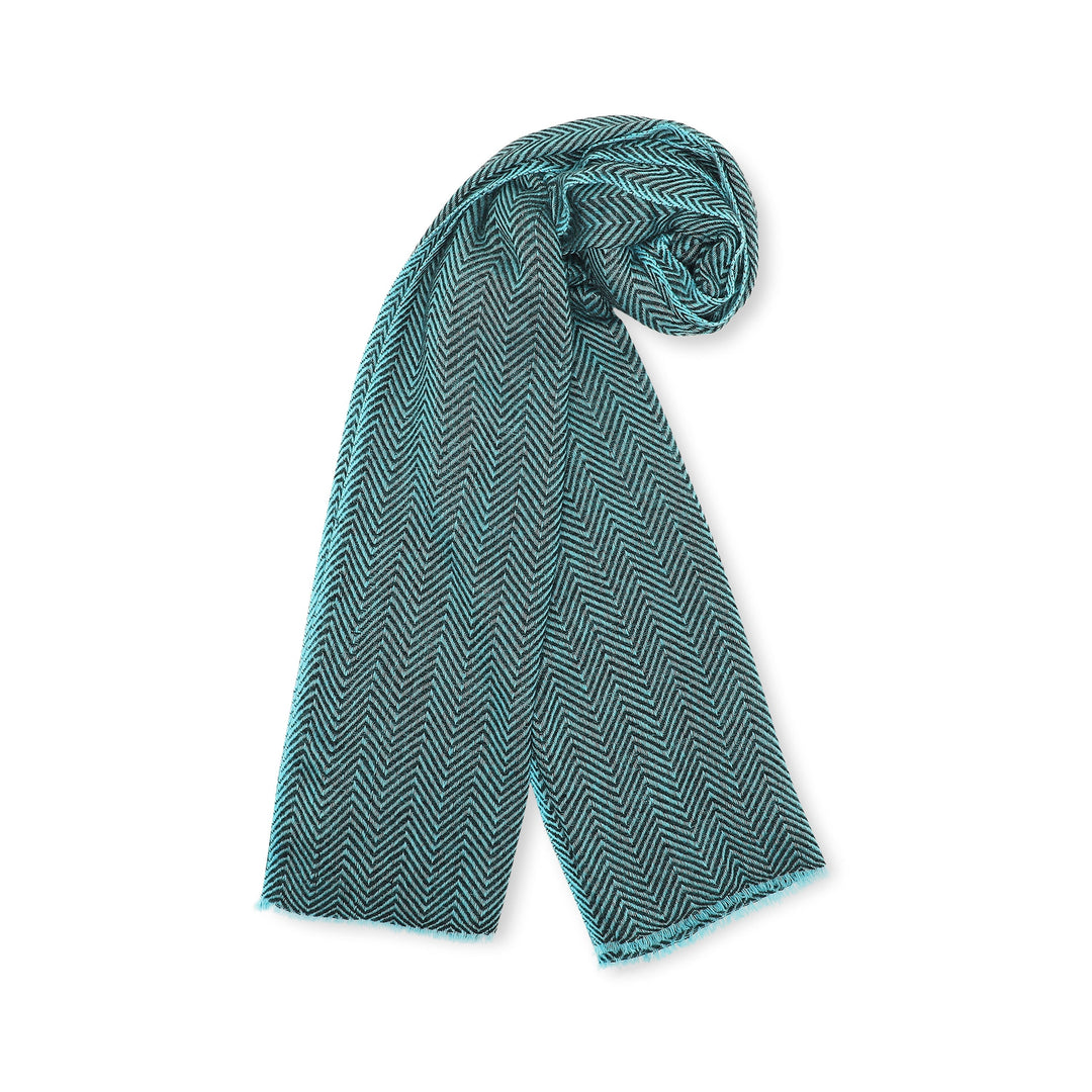 Camel Wool Luxury Scarf - Turquoise Chevron BW