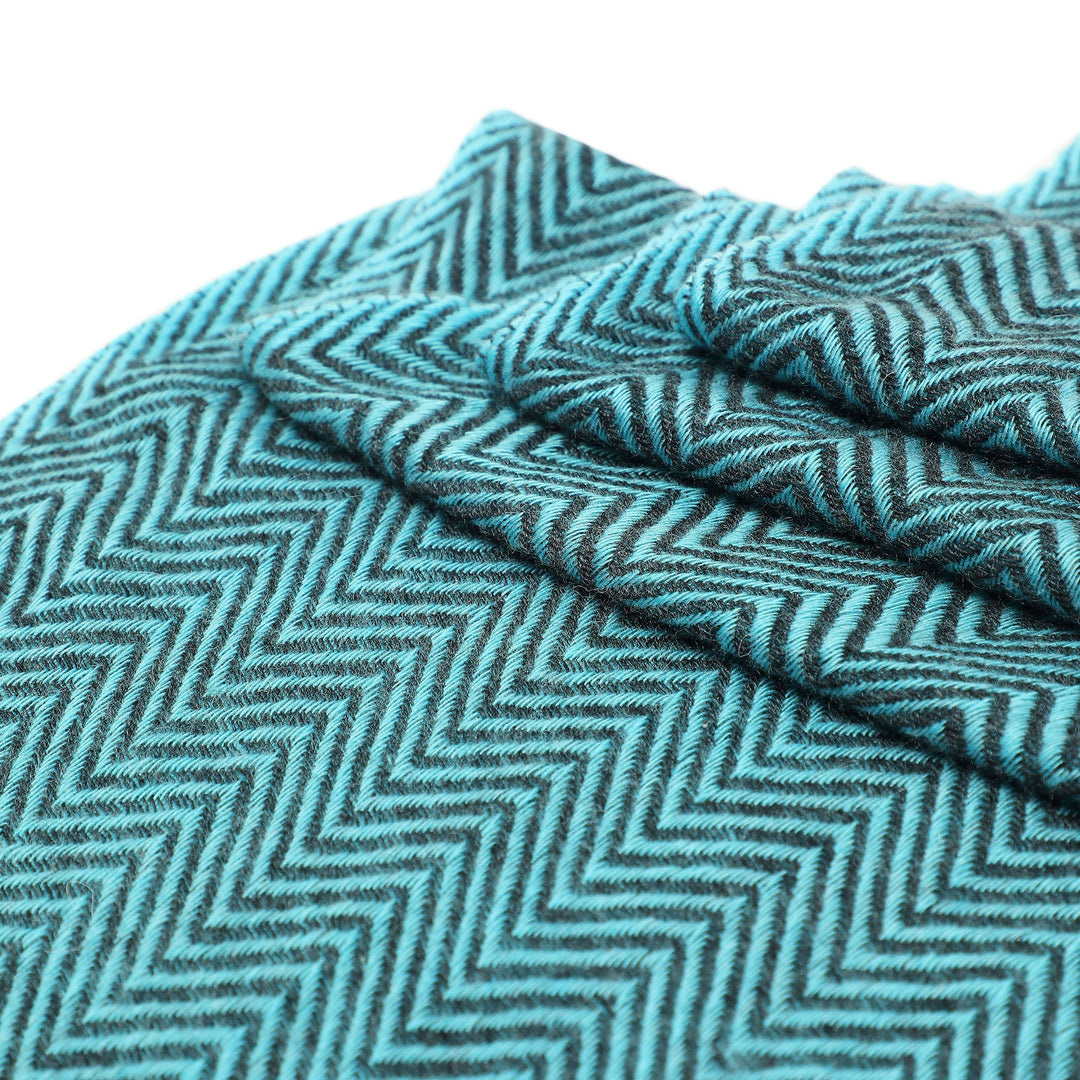 Camel Wool Luxury Scarf - Turquoise Chevron BW