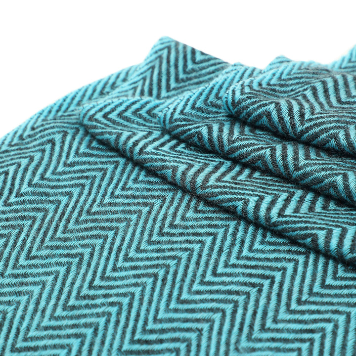 Camel Wool Luxury Scarf - Turquoise Chevron BW