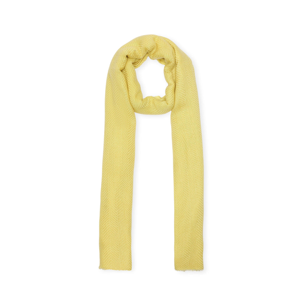 Camel Wool Luxury Scarf - Lime Yellow Chevron Plain