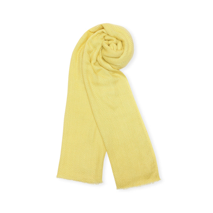 Camel Wool Luxury Scarf - Lime Yellow Chevron Plain