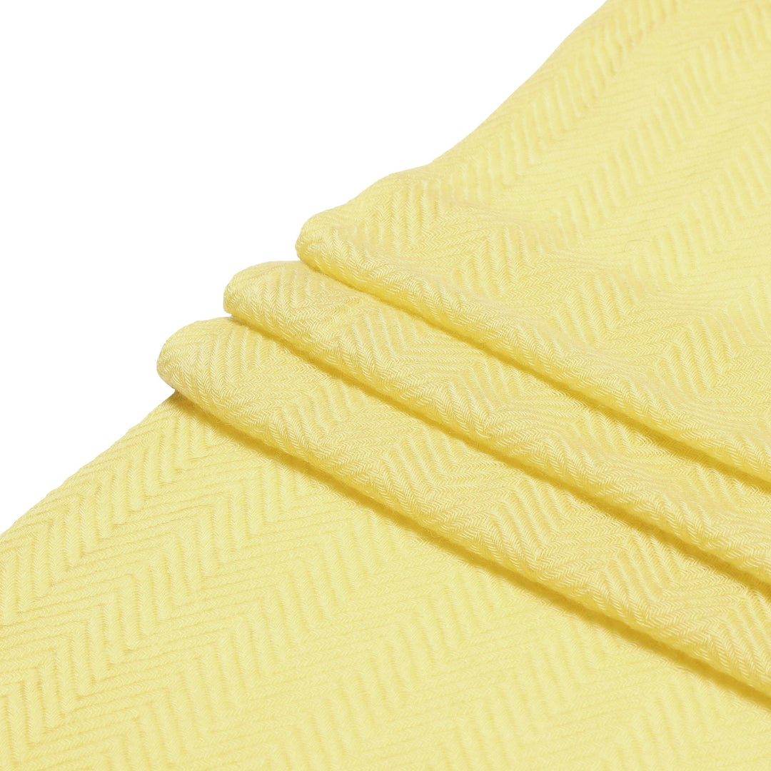Camel Wool Luxury Scarf - Lime Yellow Chevron Plain