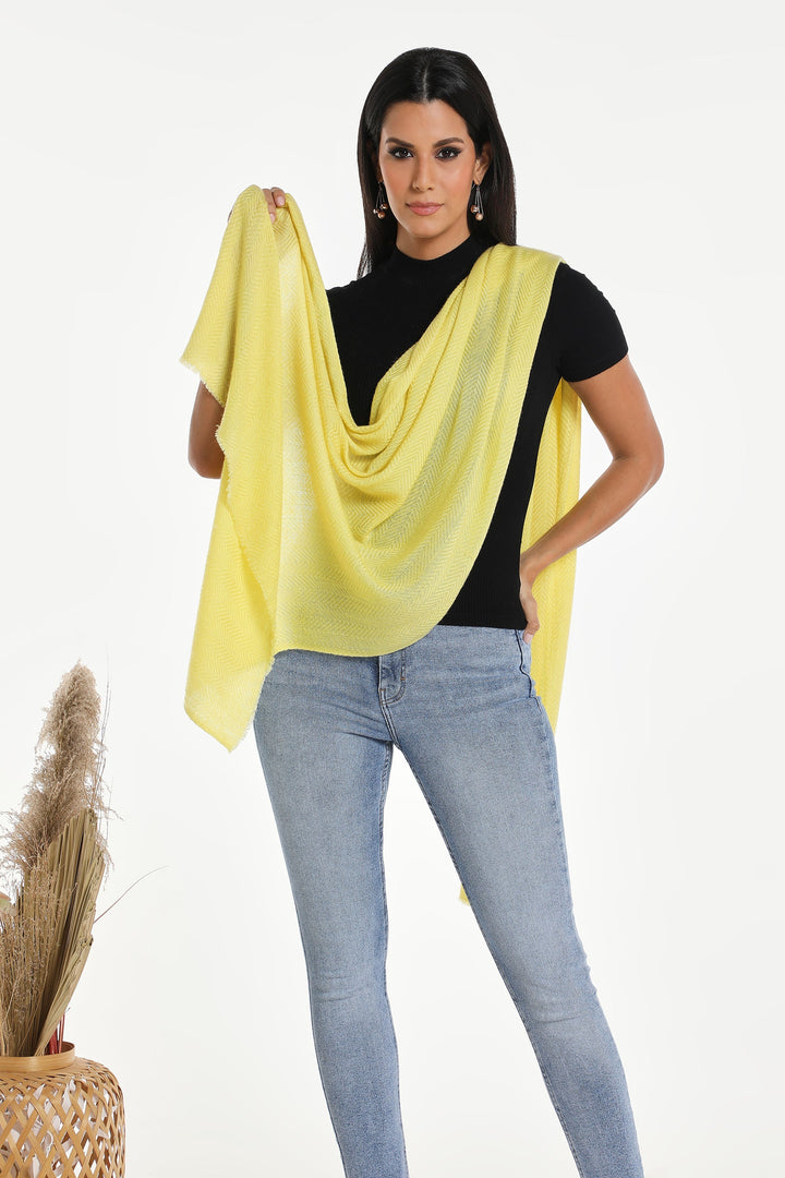 Camel Wool Luxury Scarf - Lime Yellow Chevron Plain