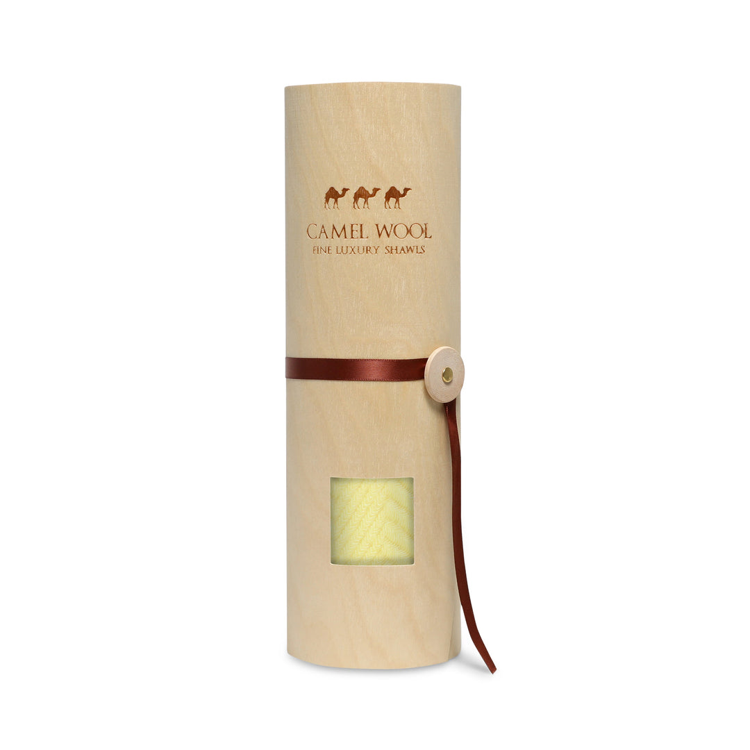 Camel Wool Luxury Scarf - Lime Yellow Chevron Plain