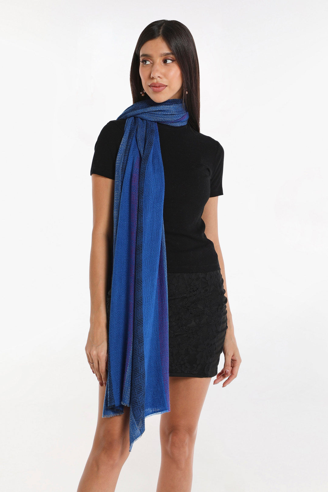 Camel Wool Luxury Scarf - Cobalt Blue Window
