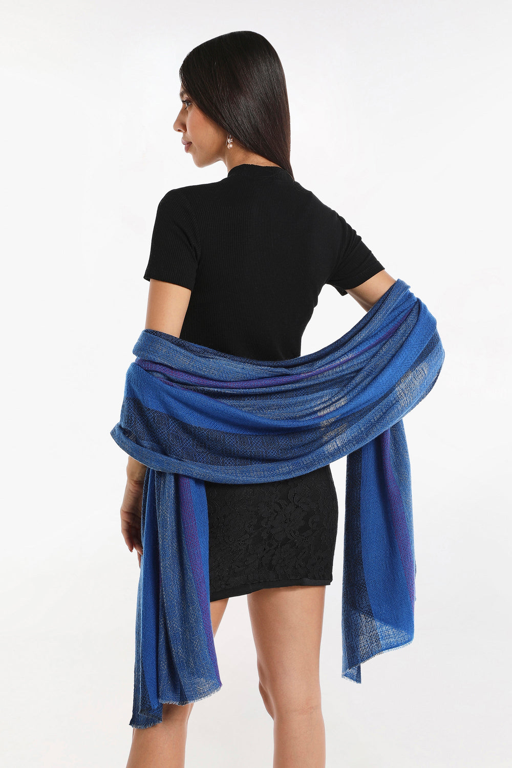Camel Wool Luxury Scarf - Cobalt Blue Window