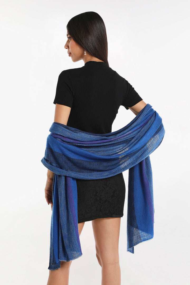 Camel Wool Luxury Scarf - Cobalt Blue Window
