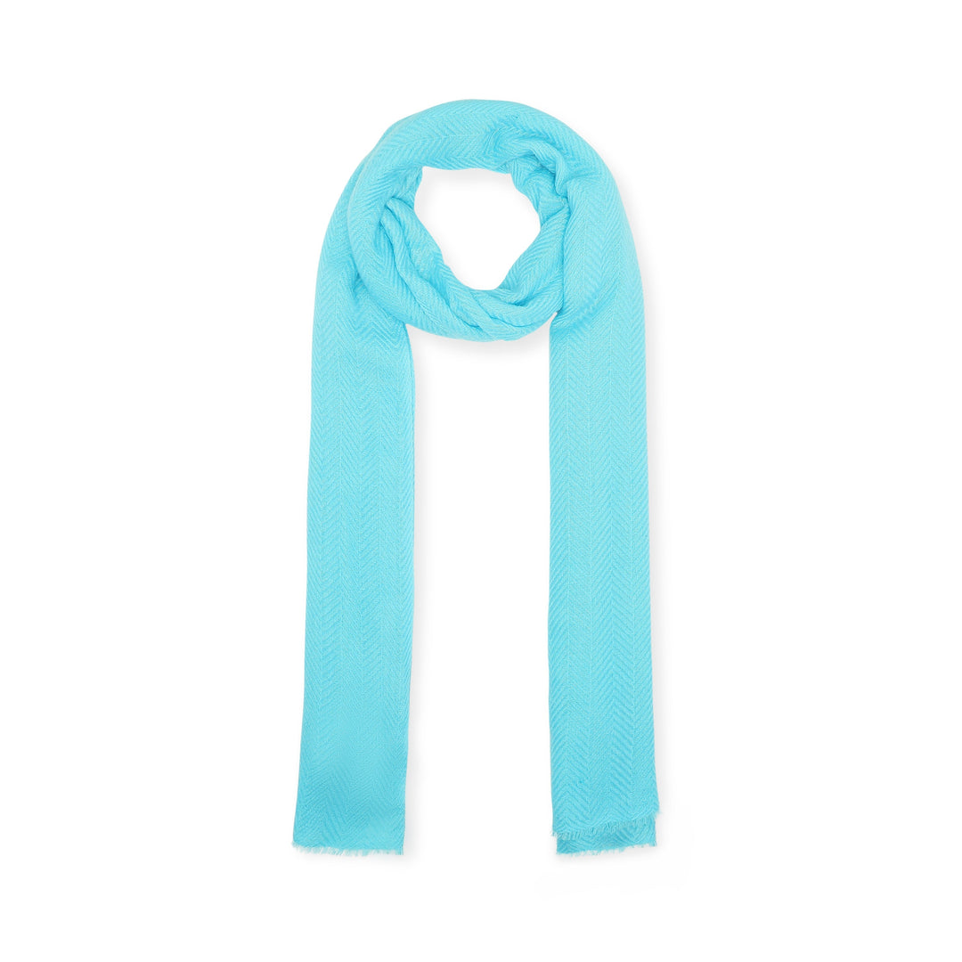 Camel Wool Luxury Scarf - Turquoise Chevron Plain