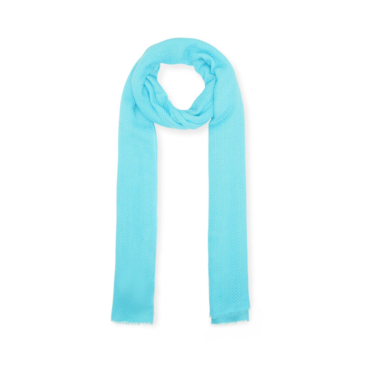 Camel Wool Luxury Scarf - Turquoise Chevron Plain