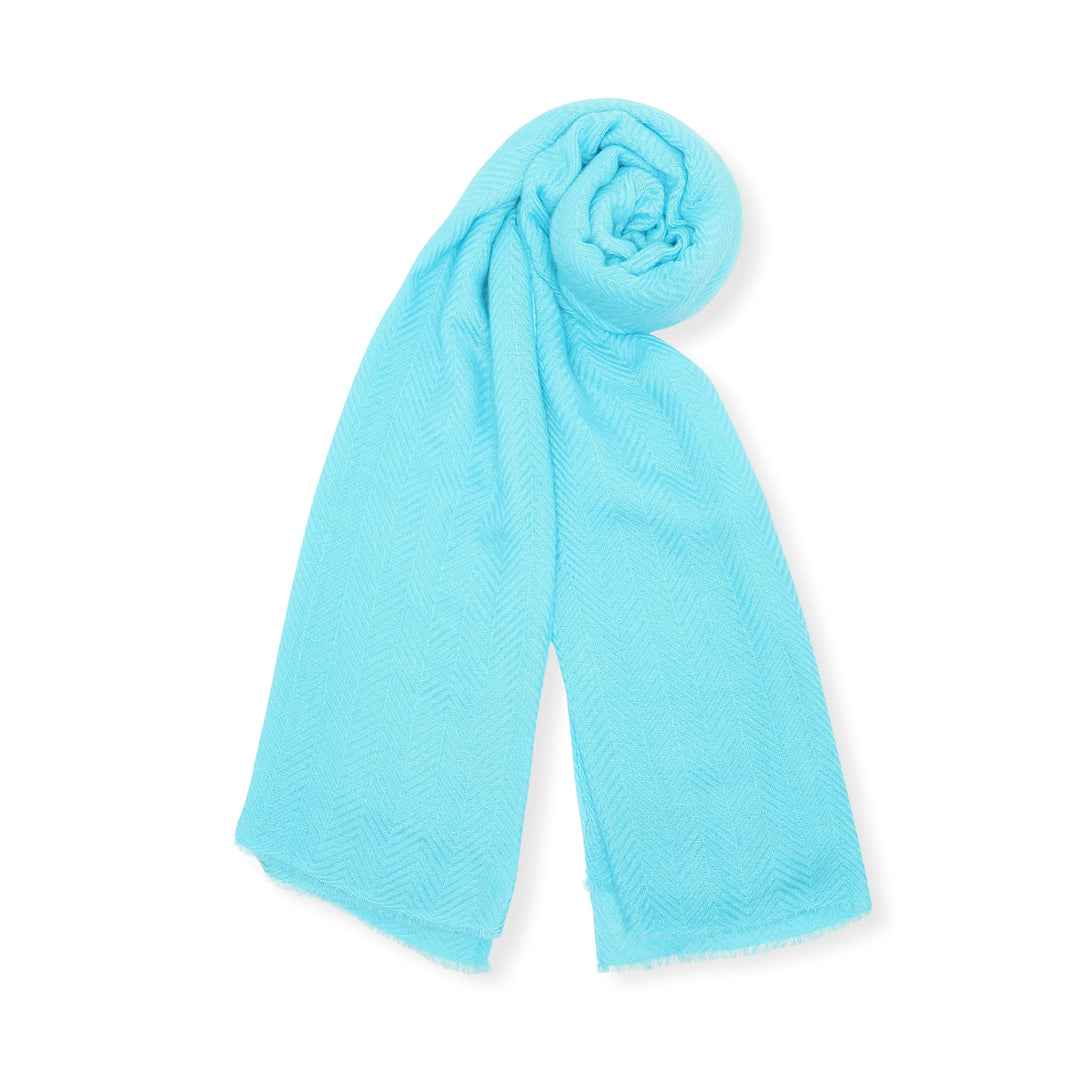 Camel Wool Luxury Scarf - Turquoise Chevron Plain