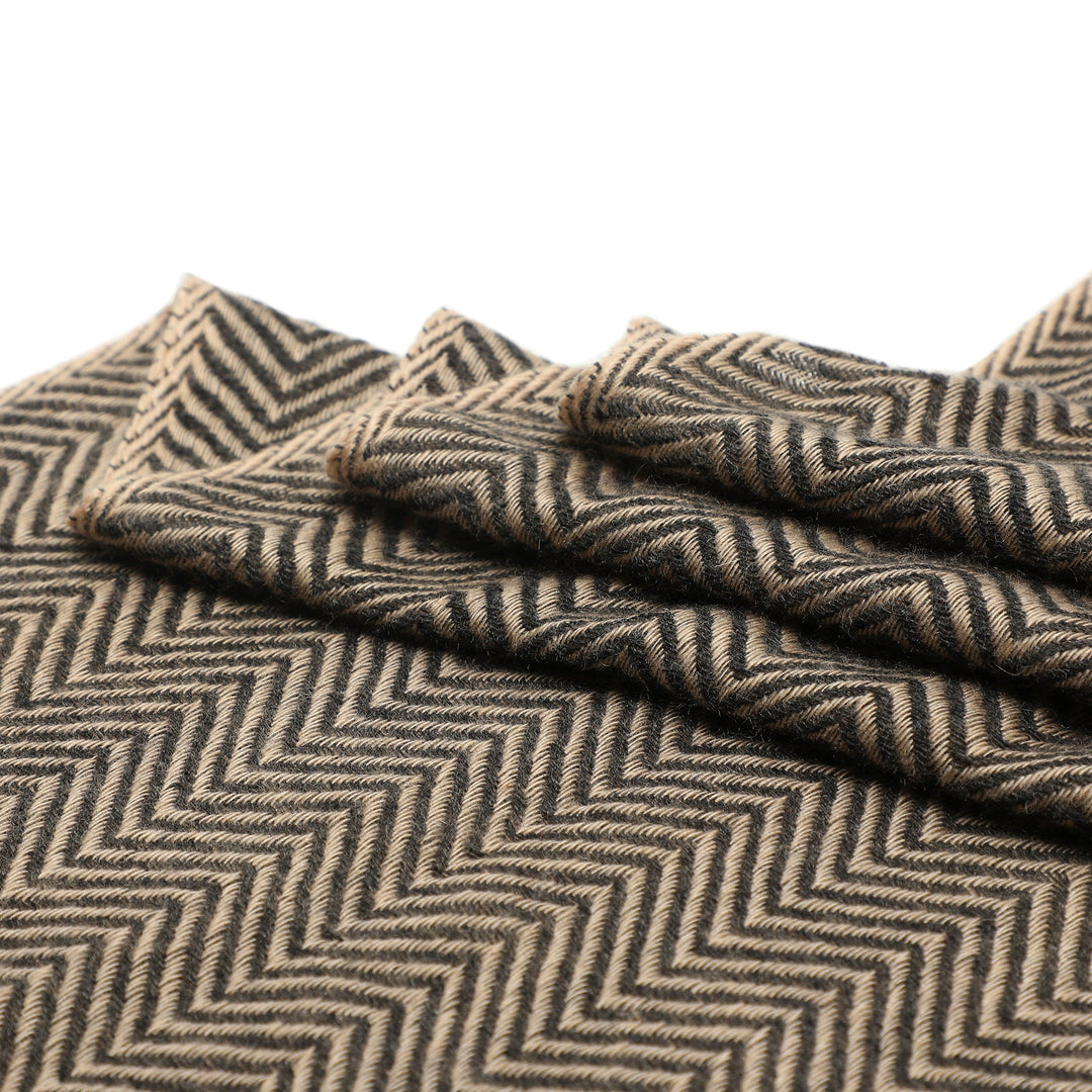 Camel Wool Luxury Scarf - Biscuit Chevron BW