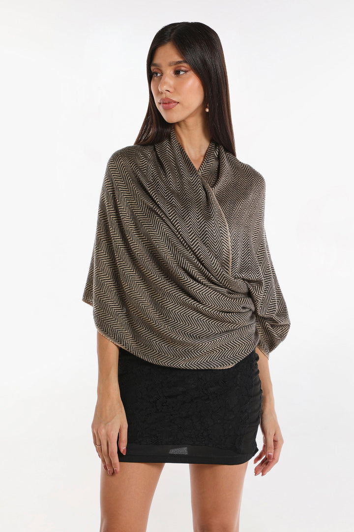 Camel Wool Luxury Scarf - Biscuit Chevron BW