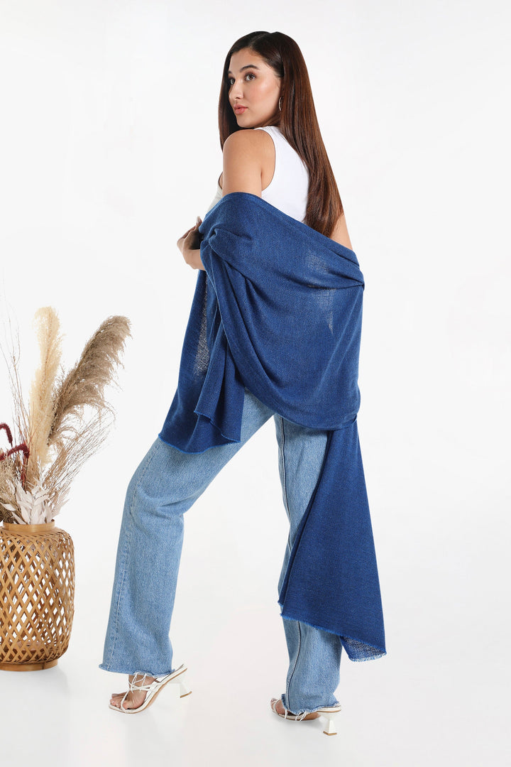 Camel Wool Luxury Scarf - Cobalt Blue Diamond