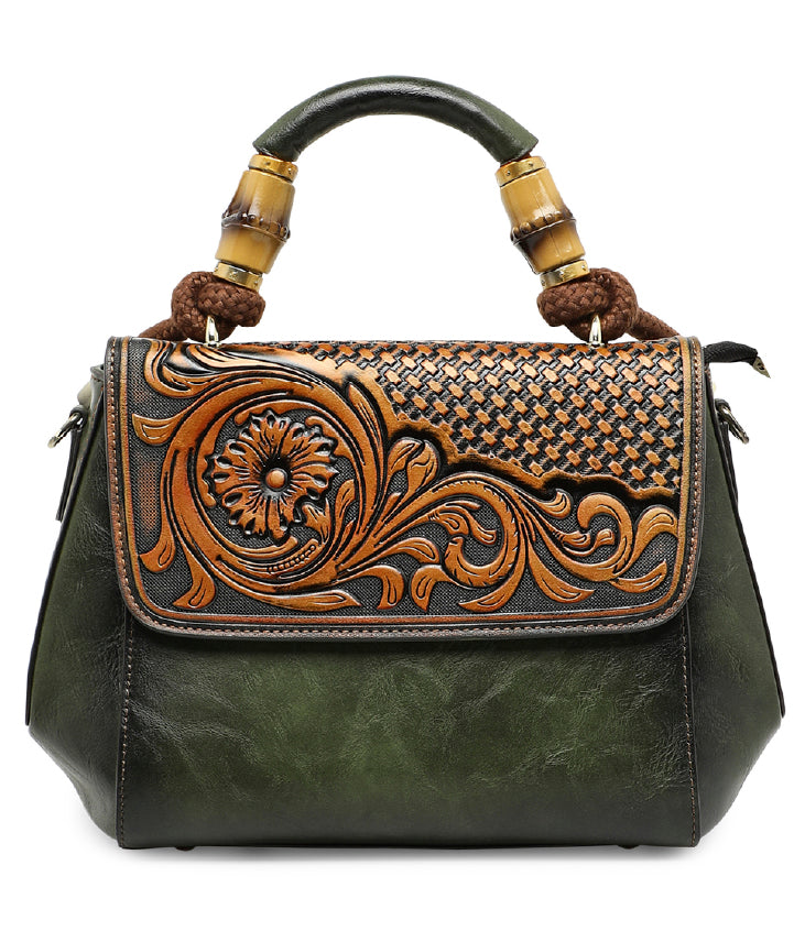 Aura Women's Genuine Leather Handbag - Army Green