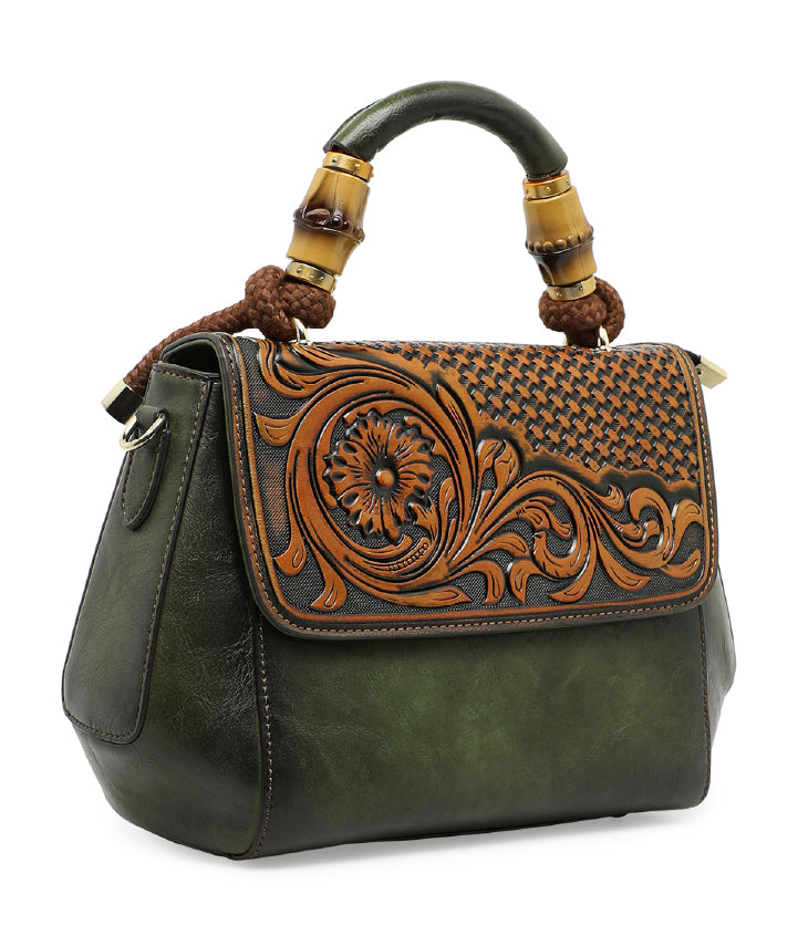 Aura Women's Genuine Leather Handbag - Army Green
