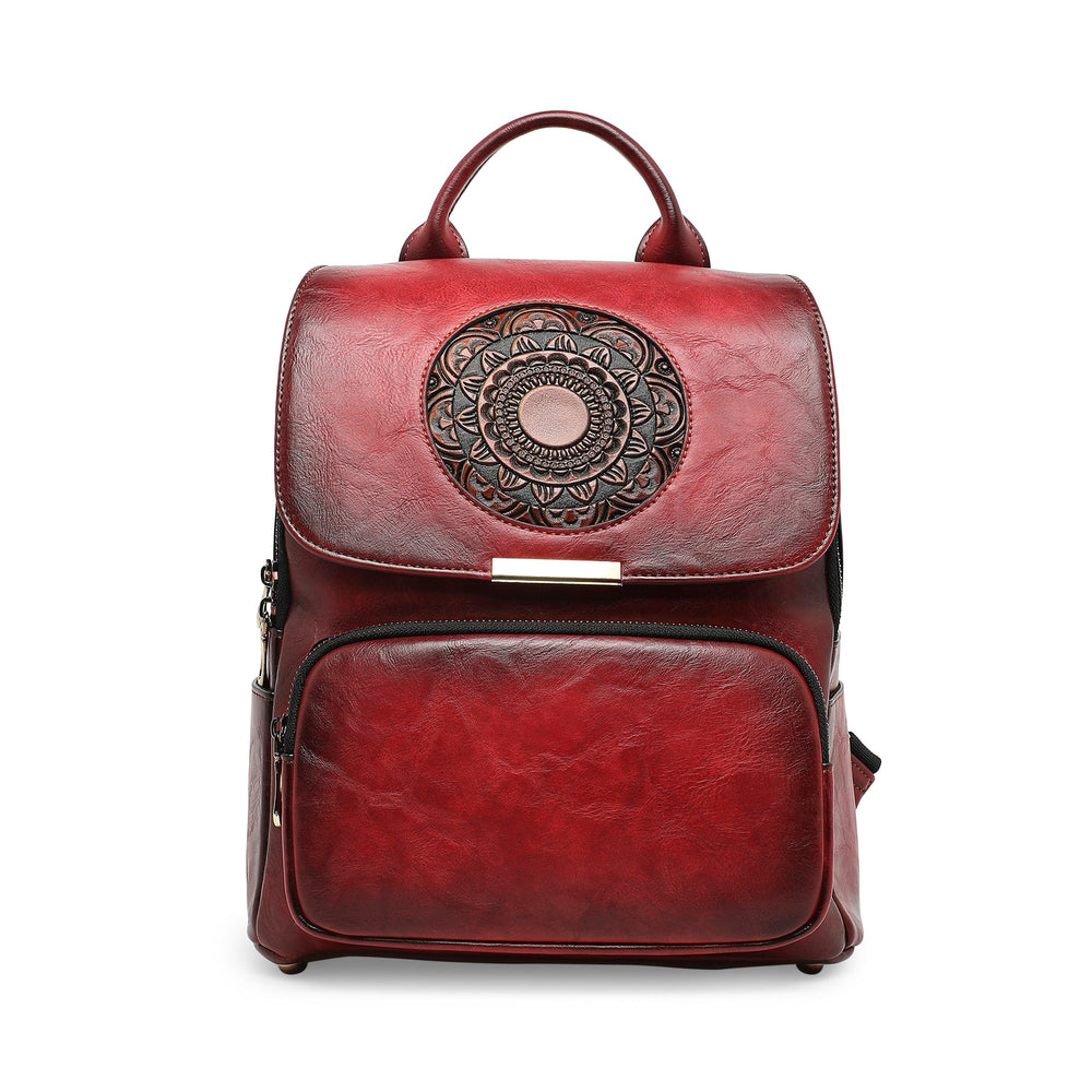 Halo Women's Genuine Leather Backpack - Crimson Red
