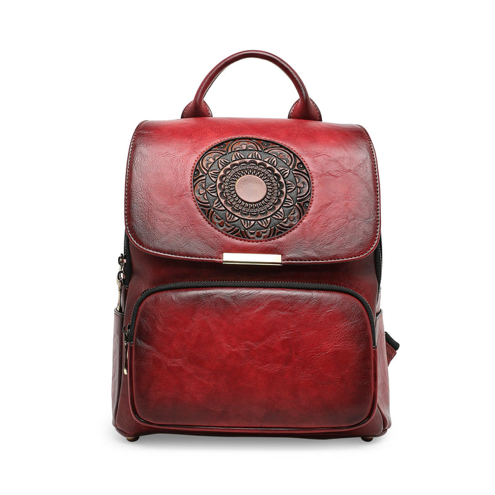 Halo Women's Genuine Camel Leather Backpack Crimson Red