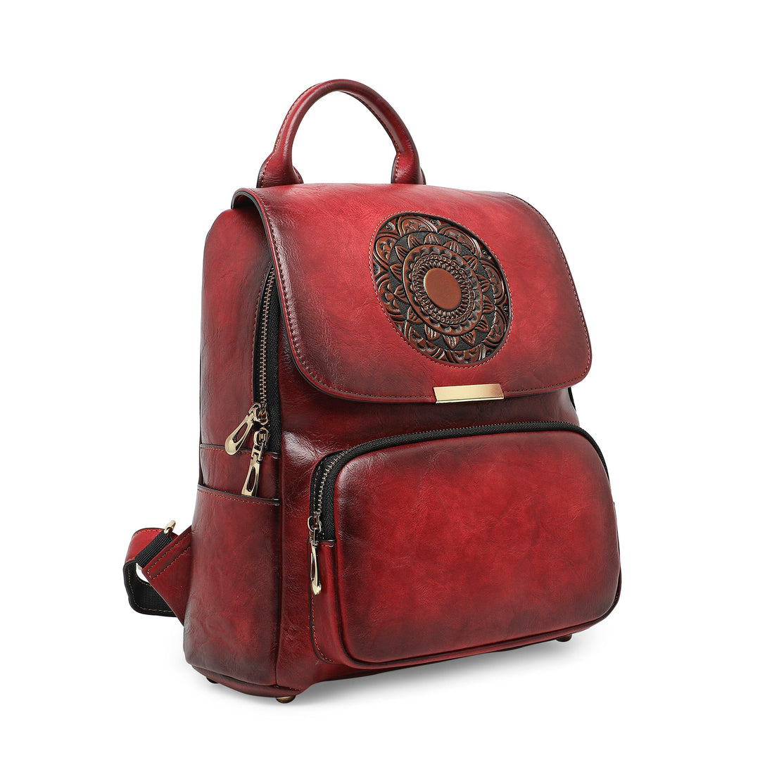 Halo Women's Genuine Leather Backpack Crimson Red