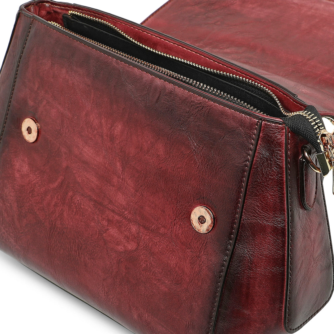 Aura Women's Genuine Leather Handbag - Wine