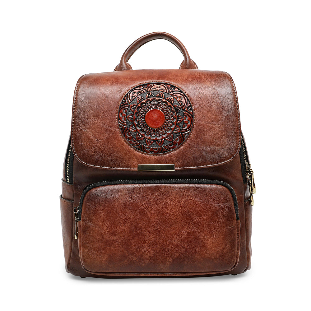 Halo Women's Genuine Leather Backpack - Brown
