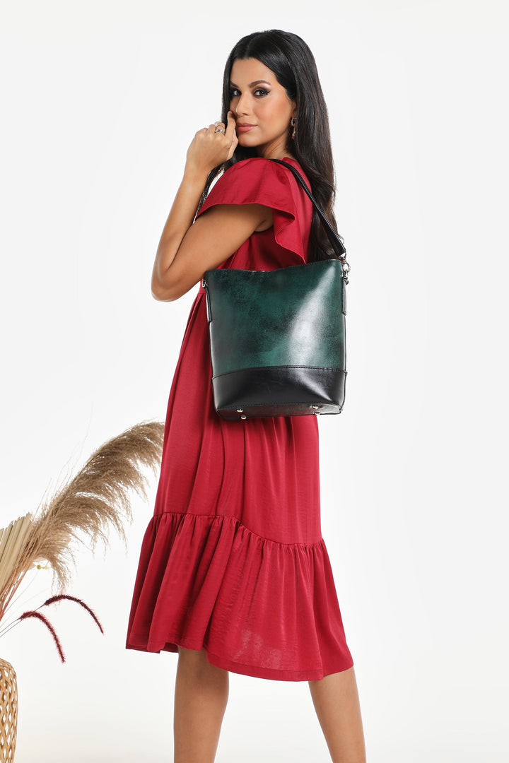 Maliheh Women's Genuine Leather Handbag - Green