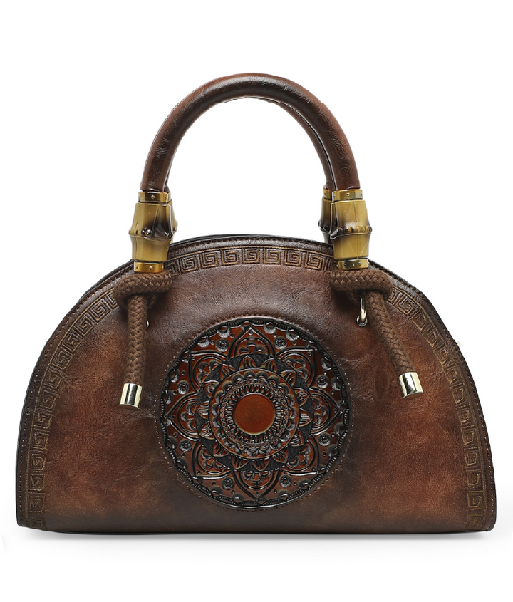Crescent Women's Genuine Leather Handbag - Brown